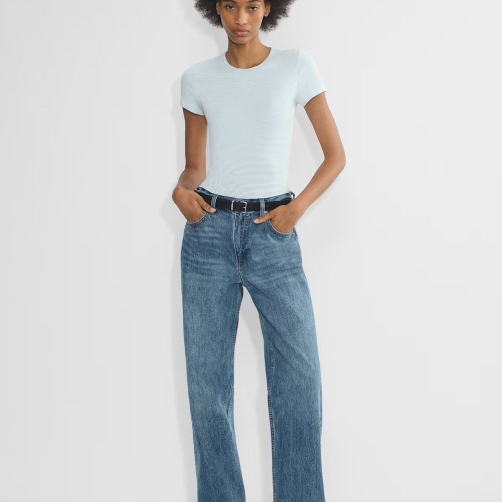 Aritzia HomeStretch™ Rib Crew T-Shirt in Dew Blue/White NWT - Picture 6 of 6